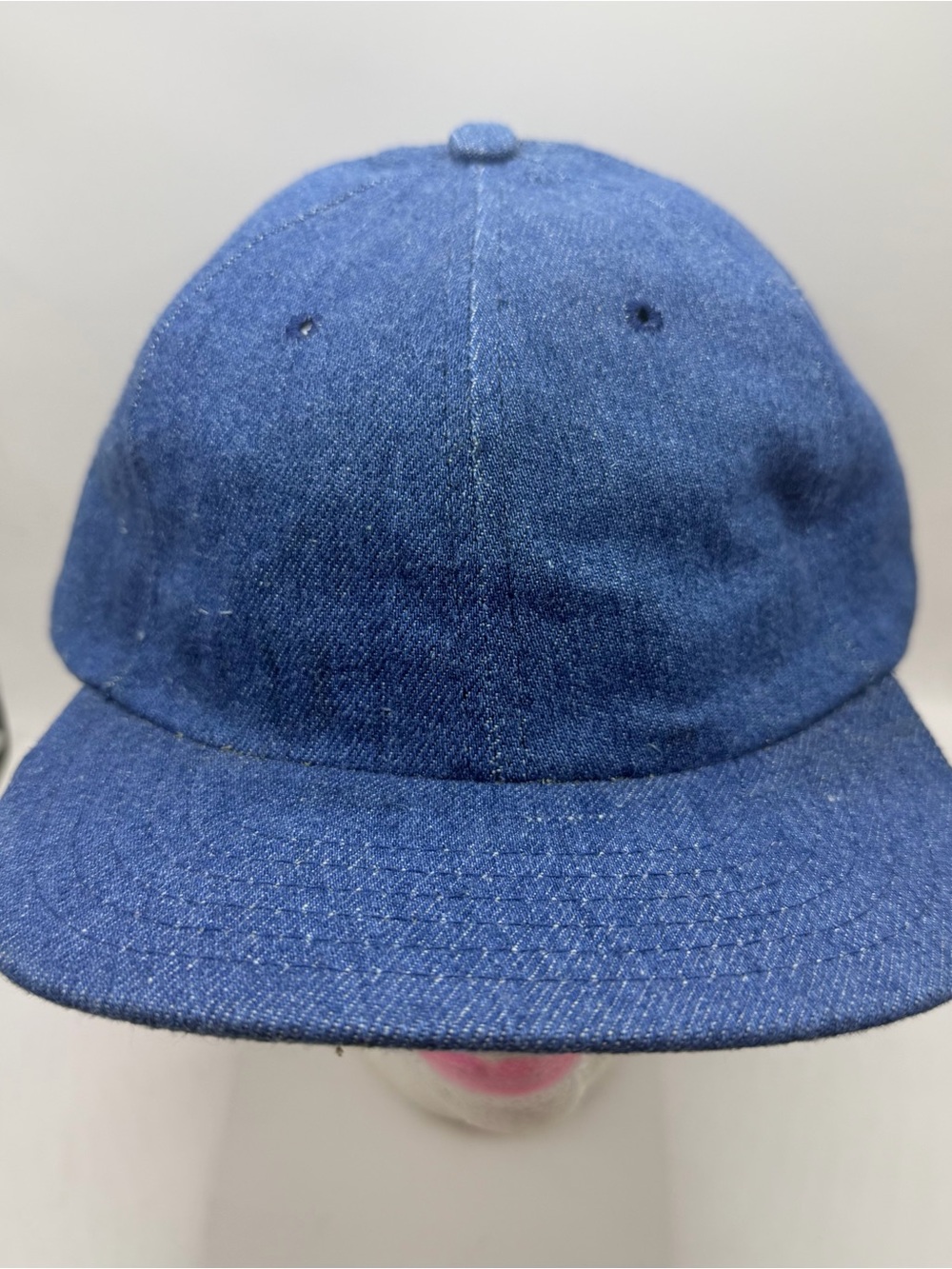 Vintage Blank Denim Baseball Cap Leather Strapback Dad Hat Blue Denim NWT